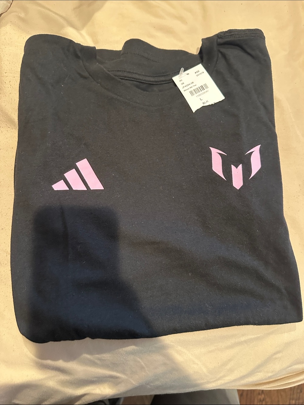 Messi adidas Black Short Sleeve Tee with Pink Logos - Kids